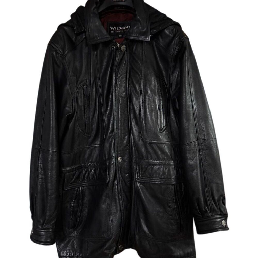 Vintage Wilson's Leather Men's Black Jacket Size L Mid-Length Casual